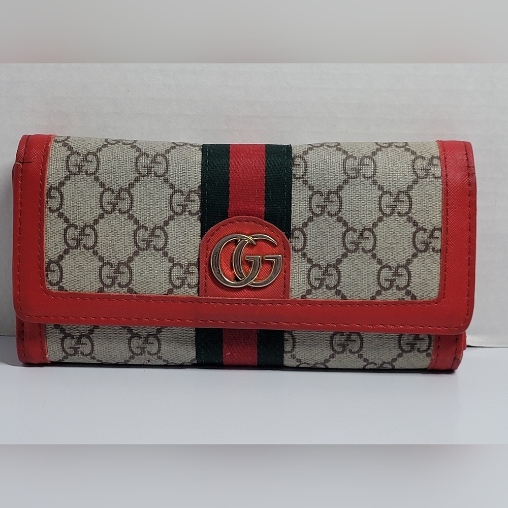 Gucci Ophidia GG Continental Wallet Supreme Canvas Brown/Red Trim W/Blemishes Se - Picture 2 of 16